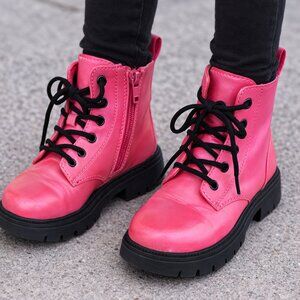 Art Class Pink Combat Boots Girls Size 1 Chunky Lace Up Zipper